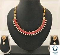 Baby Pink Cubic Zirconia Pearl Crystal Gold Plated Adjustzble Necklace set with Earrings For Women - Rose Pink, 1 set