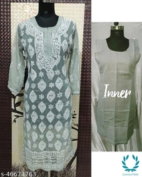 Chikankari Chifon Kurti With Inner Set - Red, XXL