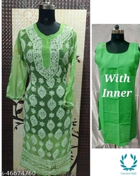 Chikankari Chifon Kurti With Inner Set - Red, XXL