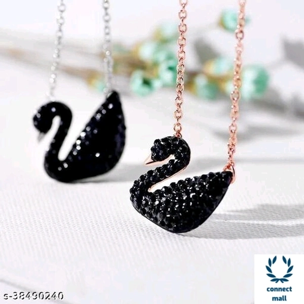 Swarovski logo Swan Gold Plated Single stand Black Beads Mangalsutra - Black