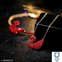 Swarovski logo Swan Gold Plated Single stand Black Beads Mangalsutra - Black