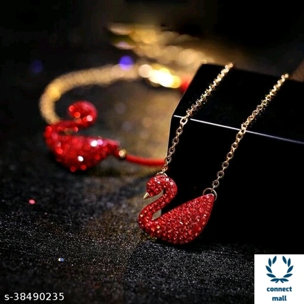 Swarovski logo Swan Gold Plated Single stand Black Beads Mangalsutra - Black