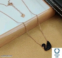 Swarovski logo Swan Gold Plated Single stand Black Beads Mangalsutra - Black