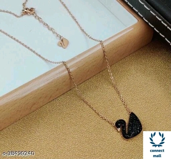 Swarovski logo Swan Gold Plated Single stand Black Beads Mangalsutra - Black