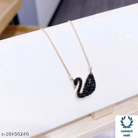 Swarovski logo Swan Gold Plated Single stand Black Beads Mangalsutra - Black