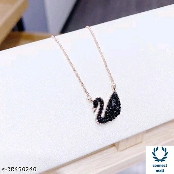 Swarovski logo Swan Gold Plated Single stand Black Beads Mangalsutra - Black