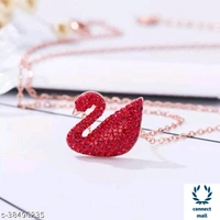 Swarovski logo Swan Gold Plated Single stand Black Beads Mangalsutra - Black