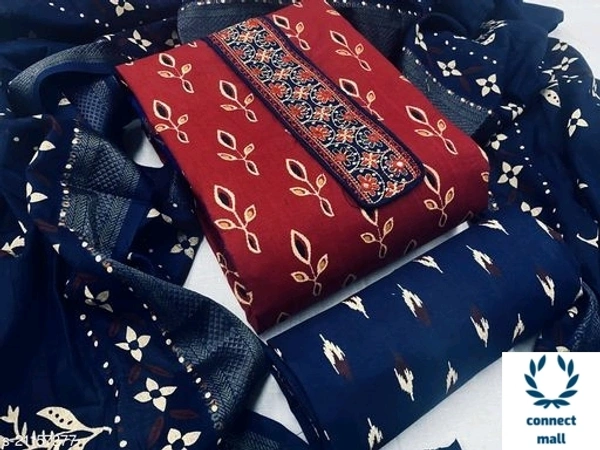 ABISHARIKA Cotton Unstiched No Linning Salwar Suit Material with Dupatta - Blue and Red, Cotton