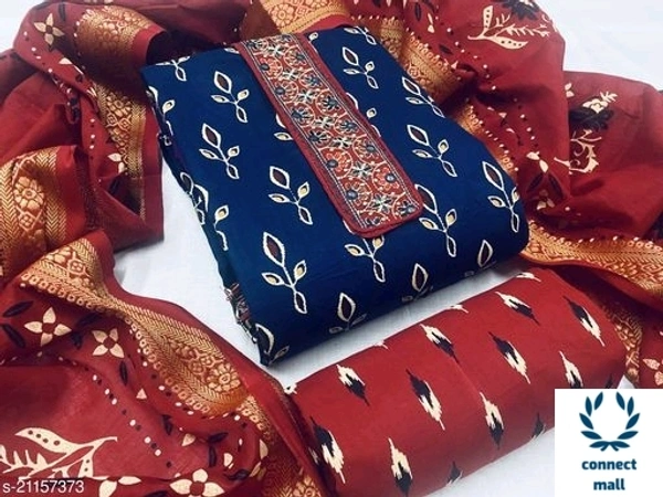 ABISHARIKA Cotton Unstiched No Linning Salwar Suit Material with Dupatta - Red & Blue, Cotton