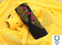 DRISHYA Plain Unstiched Golden Yellow Top with Black Georgette printed Dupatta Dress Material - Pink, Crepe, 3