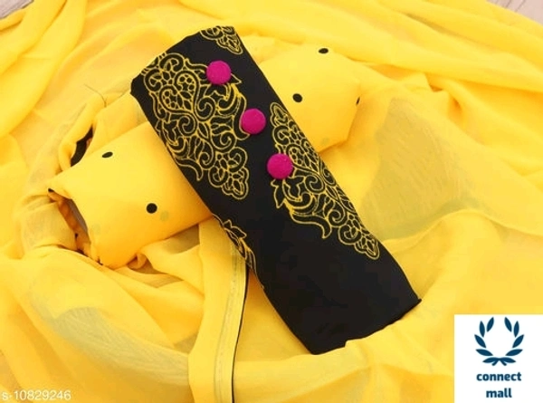 DRISHYA Plain Unstiched Golden Yellow Top with Black Georgette printed Dupatta Dress Material - Yellow, Creepe, 3