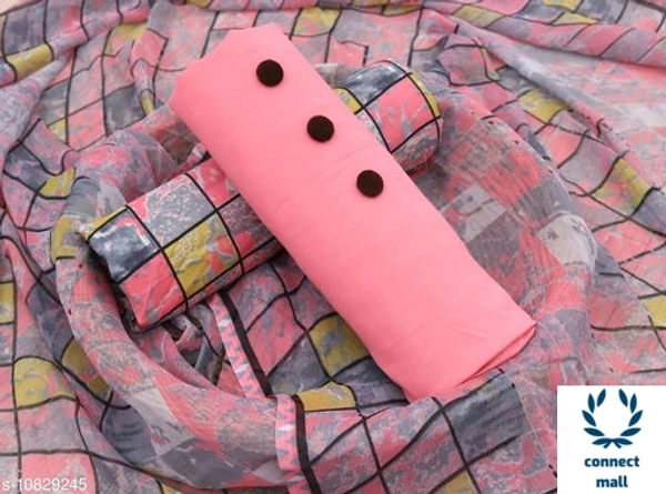 DRISHYA Plain Unstiched Golden Yellow Top with Black Georgette printed Dupatta Dress Material - Pink, Crepe, 3