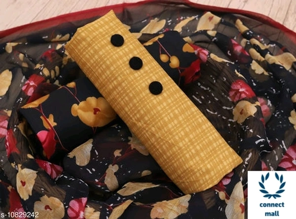 DRISHYA Plain Unstiched Golden Yellow Top with Black Georgette printed Dupatta Dress Material - Yellow, Creepe, 3