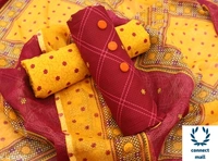 DRISHYA Plain Unstiched Golden Yellow Top with Black Georgette printed Dupatta Dress Material - Yellow, Creepe, 3