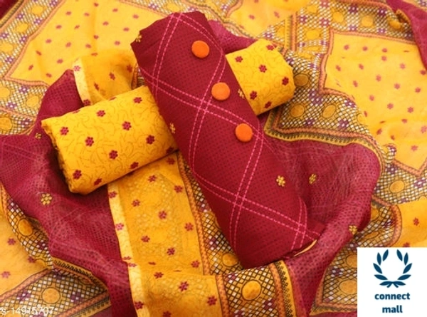 DRISHYA Plain Unstiched Golden Yellow Top with Black Georgette printed Dupatta Dress Material - Yellow, Creepe, 3