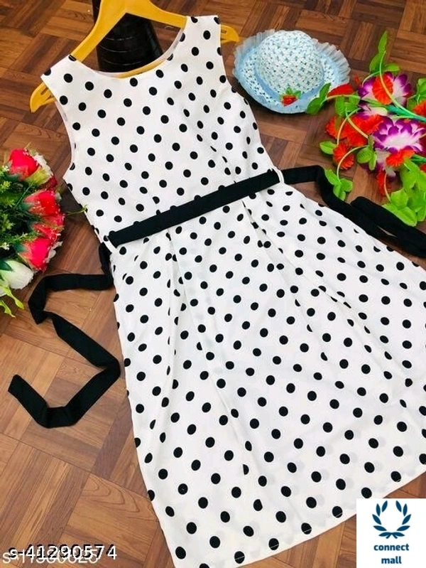 Black & White Boby Print Sleeveless Knee Length Attractive Women Dress - Black & White, Crepe, 3, M