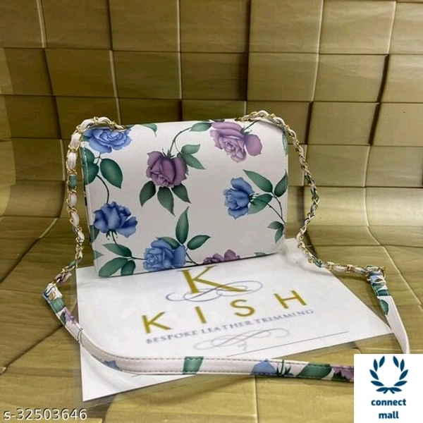 KISH White Colourful Floral Printed 2 Compartments Leather Sling Bag - Purple & Blue
