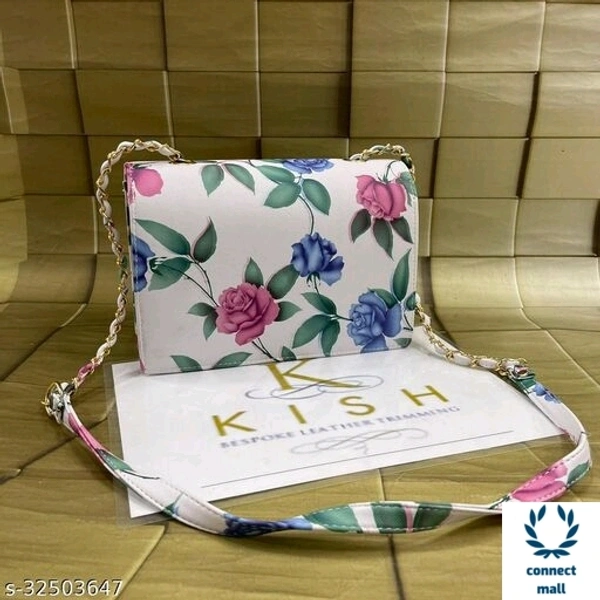 KISH White Colourful Floral Printed 2 Compartments Leather Sling Bag - Pink & Green, Faux Leather , 1, Rectangle Box Shape
