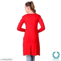 Stylish Navy Plan Straight Kurti For Girls - M, Red, Cotton Blend, Pack of1