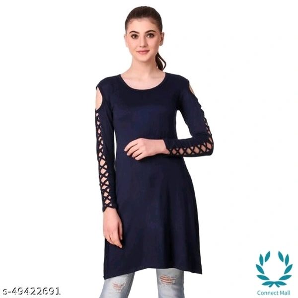 Stylish Navy Plan Straight Kurti For Girls - S, Navy Blue, Cotton Blend, Pack of1