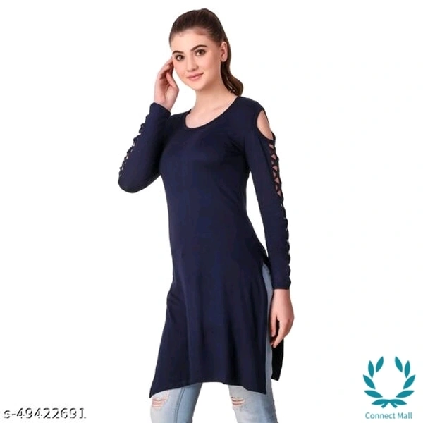 Stylish Navy Plan Straight Kurti For Girls - S, Navy Blue, Cotton Blend, Pack of1