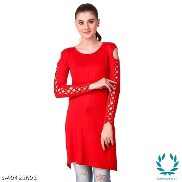 Stylish Navy Plan Straight Kurti For Girls - S, Red, Cotton Blend, Pack of1