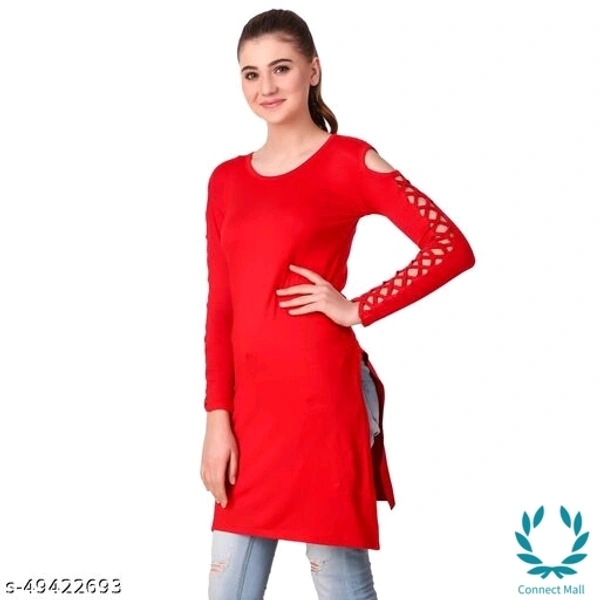 Stylish Navy Plan Straight Kurti For Girls - S, Red, Cotton Blend, Pack of1