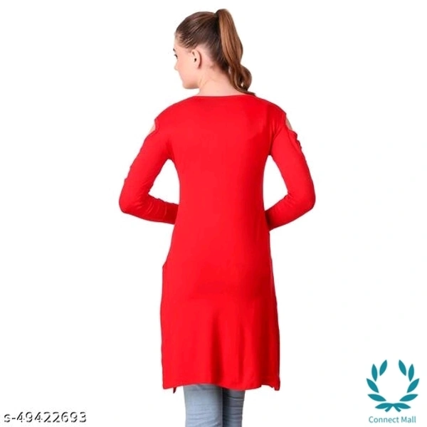 Stylish Navy Plan Straight Kurti For Girls - S, Red, Cotton Blend, Pack of1