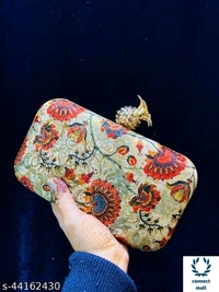 SHIVA CREATION Fabric Printed Single Compartments Pineapple Style Button Cluches For Women - Multicolor