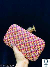 SHIVA CREATION Fabric Printed Single Compartments Pineapple Style Button Cluches For Women - Multicolor