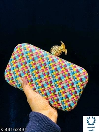 SHIVA CREATION Fabric Printed Single Compartments Pineapple Style Button Cluches For Women - Multicolor