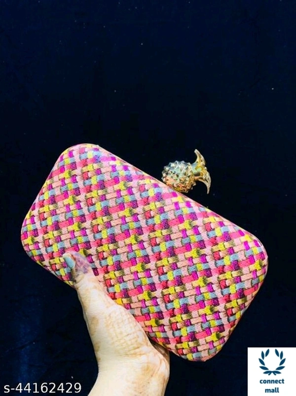 SHIVA CREATION Fabric Printed Single Compartments Pineapple Style Button Cluches For Women - Pink