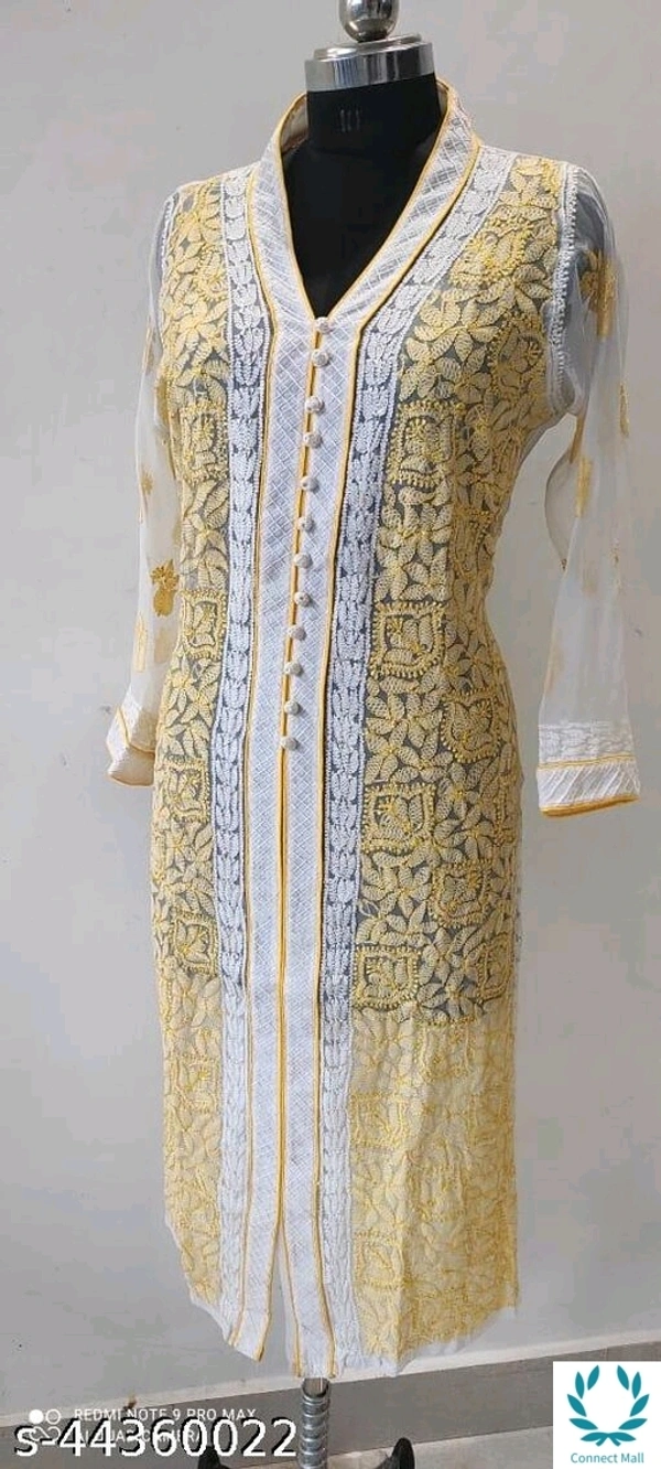 AAKARASHA CHIKENKARI Georgette Kurti - XXL, White, Georgettr, 3