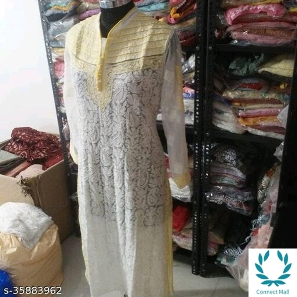 AAKARASHA CHIKENKARI Georgette Kurti - XXL, White, Georgettr, 3