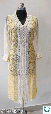 AAKARASHA CHIKENKARI Georgette Kurti - XXL, White, Georgettr, 3