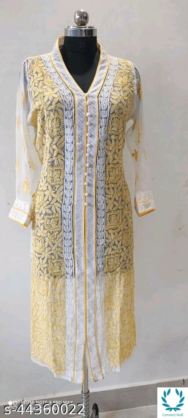 AAKARASHA CHIKENKARI Georgette Kurti - XXL, White, Georgettr, 3