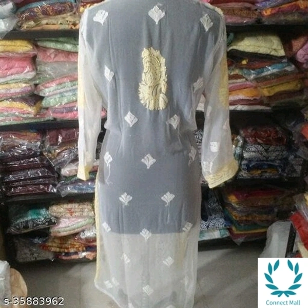 AAKARASHA CHIKENKARI Georgette Kurti - XXL, White, Georgettr, 3