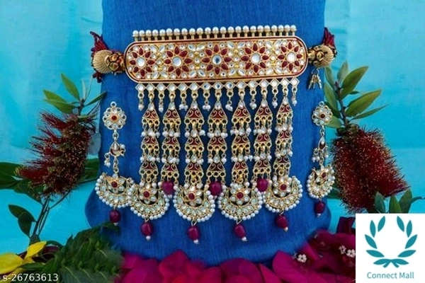 Rajasthani Tediyaa Royal Set Of Adjustable CHOKER Necklace Made From Pearl Kundan And Moti - Adjustable, Gold plated, Choker, Multipack of 1