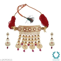 Rajasthani Tediyaa Royal Set Of Adjustable CHOKER Necklace Made From Pearl Kundan And Moti - Adjustable, Gold plated, Choker, Multipack of 1