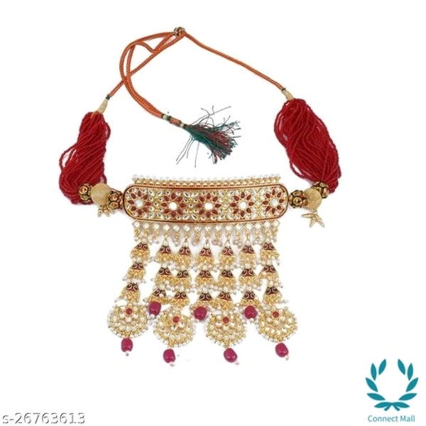Rajasthani Tediyaa Royal Set Of Adjustable CHOKER Necklace Made From Pearl Kundan And Moti - Adjustable, Gold plated, Choker, Multipack of 1