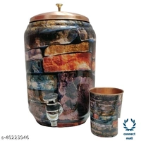 KUVI Pure Cooper Enamel Printed Matka Water tank 5 Litre - Dark Brown, Copper