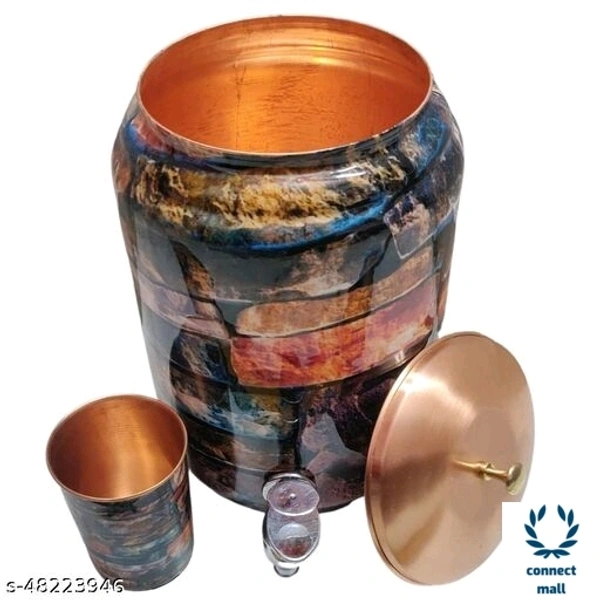 KUVI Pure Cooper Enamel Printed Matka Water tank 5 Litre - Dark Brown, Copper