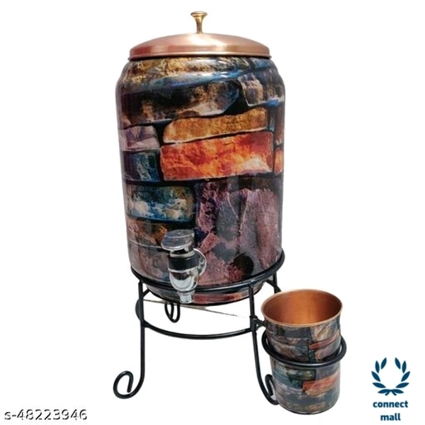 KUVI Pure Cooper Enamel Printed Matka Water tank 5 Litre - Dark Brown, Copper