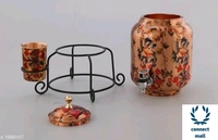 Copper Art Printed Copper water dispenser (Matka/Pot) Container Pot Water Tank 5000 ML with 1 copper glass and Stand for Home - Blue with Golden Copper