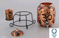 Copper Art Printed Copper water dispenser (Matka/Pot) Container Pot Water Tank 5000 ML with 1 copper glass and Stand for Home< - Copper Printed