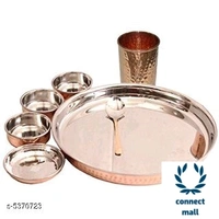 KUVI Stainless Steel & Copper Tradational Kitchen Dinner Royal Thali set of 1piece of 1 - Golden