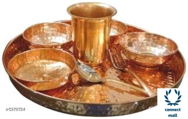 KUVI Stainless Steel & Copper Tradational Kitchen Dinner Royal Thali set of 1piece of 1 - Golden