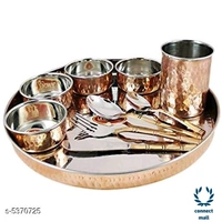 KUVI Stainless Steel & Copper Tradational Kitchen Dinner Royal Thali set of 1piece of 1 - Golden