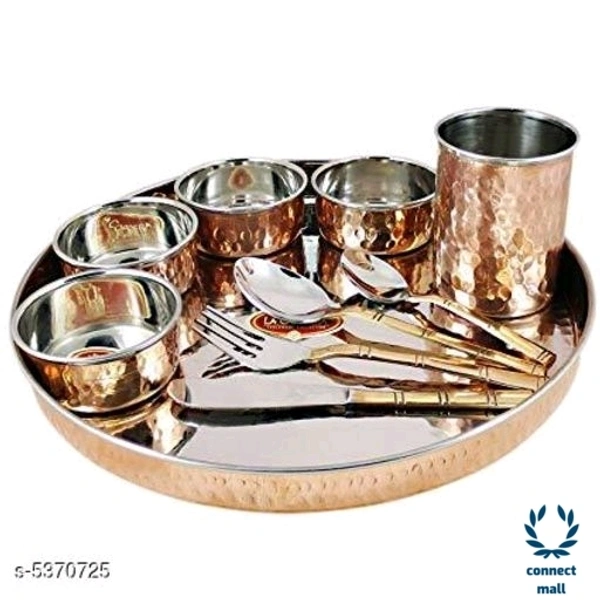 KUVI Stainless Steel & Copper Tradational Kitchen Dinner Royal Thali set of 1piece of 1 - Golden