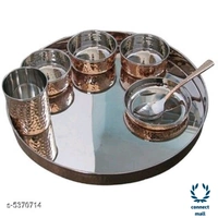 KUVI Stainless Steel & Copper Tradational Kitchen Dinner Royal Thali set of 1piece of 1 - Golden